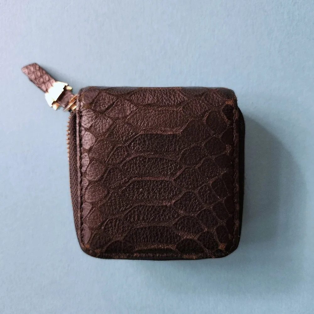Vintage Henri Bendel Travel Makeup Case Compact Mirror Brown Alligator Embossed